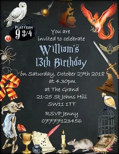 Harry Potter Hogwarts Personalised Invitations with Black Envelopes - Picture 1 of 3