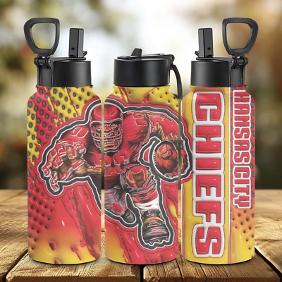Botella de agua deportiva Kansas City CHIEFS 32 oz con frasco aislante de paja y mango Foto 1 de 3