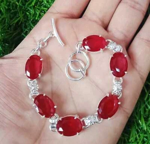 Red Ruby Bracelet 925 Sterling Silver Bracelet Ruby Handmade Gemstone Bracelet - Picture 1 of 3