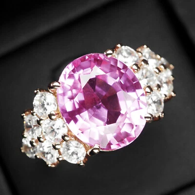 ANILLOS DE ORO ROSA PLATA ESTERLINA 925 7,90 QUILATES ZAFIRO ROSA VIVO RARO TALLA 7,5 Foto 1 de 4