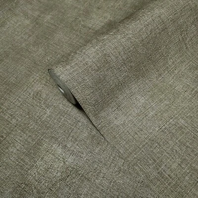 Taupe brown gold faux grass sackcloth fabric textured plain modern wallpaper 3D - Image 1 of 4
