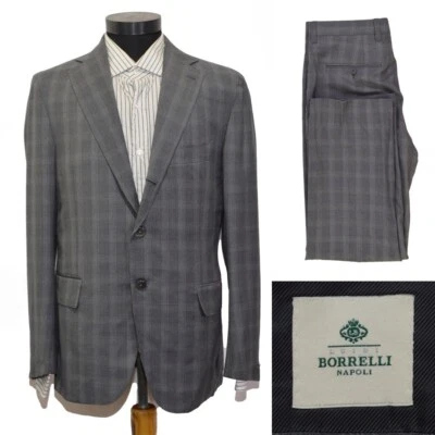 Traje MTO para hombre Luigi Borrelli Napoli 38 EE. UU./Reino Unido 48IT gris a cuadros 100 % lana Foto 1 de 4