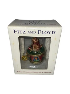 Fitz & Floyd mundgeblasenes Glas altmodischer Weihnachten Teddybär auf Trommel 19/1513 - Bild 1 von 9
