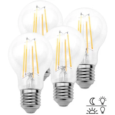 Luminea 4er-Set LED-Filamentlampen, Dämmerungssensor, E27, 8W, 806lm, warmweiß - Bild 1 von 4
