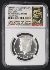 2014-S Silver Kennedy Half Dollar High Relief NGC SP70 Enhanced Finish - Picture 1 of 2