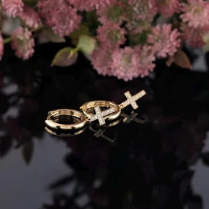 1Ct Round Lab Created Diamond Cross Shape Dangle Earrings 14K Rose Gold Plated - Picture 1 of 3
