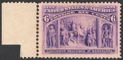 US # 235 *MINT NO GUM { "JUMBO -XF- 6c COLUMBIAN } WELCOME AT BARCELONA OF 1893 - Image 1 of 4