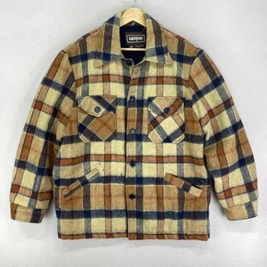 Vintage 70er Campus Scheunenmantel Herren 42 (M) kariert Wollmischung Fleece gefüttert Feldjacke - Bild 1 von 9