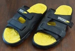 Speedo Mens Black Yellow Slide On Sandals Adjustable Strap Sz XL Water Beach Gym - Picture 1 of 8