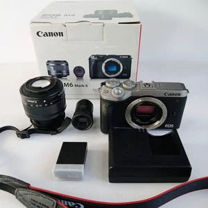 Canon EOS M6 Mark II Spiegellose Kamera mit 15-45mm IS Objektiv + EVF Kit (Silber) - Bild 1 von 24