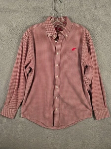 TuskWear Shirt Men Medium Poly Cotton Check Elephant Embroidery Button Down - Picture 1 of 8