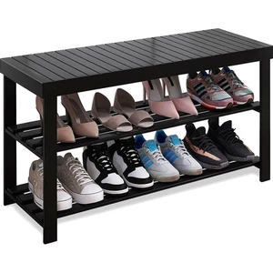 Schuhbank Bambus Schuhregal Sitzbank Flur Eingang Bad Wohnzimmer schwarz - Bild 1 von 2
