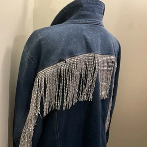 Style & Co. Women’s Blue Jean Jacket With Sparkle Fringe Size XL - Picture 1 of 15