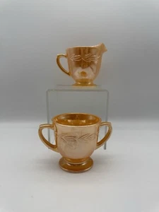 Vintage Fire King Oven Ware Peach Luster Laurel Leaf Sugar Creamer Glass Bowls - Picture 1 of 6