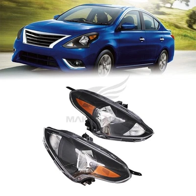 Headlights Assembly Left+Right Black Housing For 2015-2019 Nissan Versa Foto 1 de 4