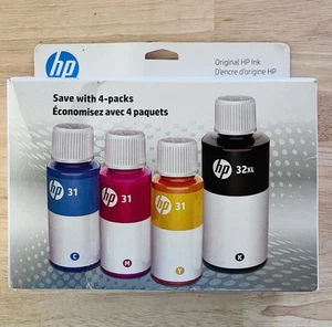 HP 31 CMY/32XL BLK Ink Bottled Ink Crtg Black Cyan Magenta Yellow Exp Mar 2025 - Picture 1 of 4