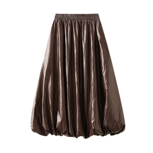 Mezzo abito donna ecopelle retrò gonna a sbuffo midi linea A con taschino casual - Foto 1 di 10