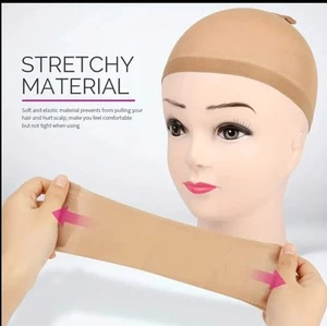Wig Cap Beige Breathable Unisex Stocking Stretch Hair Liner Net 2 Pcs - Picture 1 of 7