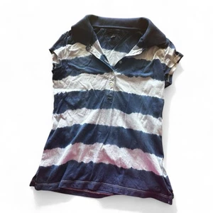 Tommy Hilfiger Women’s Size XS Polo Shirt Dark Blue White Tie Dye Collar Buttons - Picture 1 of 4