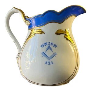 EV Haughwout & Co. Porcelain Sweetheart Pitcher Masonic Union 121 USA 1850s - Picture 1 of 13