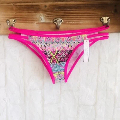 NUEVO CON ETIQUETAS Victoria Secret Natación S ROSA Floral Boho Tirantes Descarado Pequeño Bikini Parte Inferior S Foto 1 de 3
