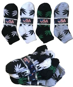New Lot 12 Pairs Men's Ankle Low Cut Multi color Marijuana Weed Pattern Socks - Picture 1 of 4