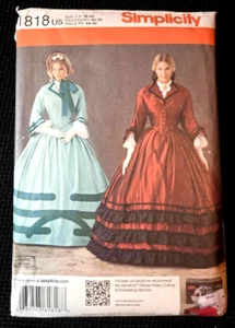 SIMPLICITY PATTERN #1818 U5 -WOMENS CIVIL WAR DRESS PLUS SZ 16-24 NOS UNCUT - Picture 1 of 3