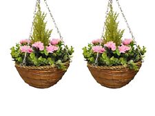 Set of 2 x Artificial Azalea Topiary Hanging Baskets (25cm) - Damaged Box Stock