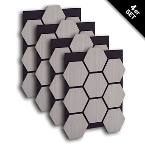 Panneaux muraux bois 3D 4 panneaux acoustiques hexagone gris revêtement mural Homestyle4u - Photo 1/8