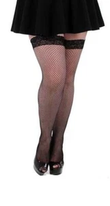 FISHNET LACE TOP HOLD UPS STOCKINGS FROM PAMELA MANN PLUS & ONE SIZE XL XXL XXXL - Picture 1 of 6