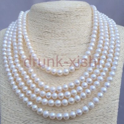 gorgeous 7-8mm natural south sea white pearl necklace 100 INCH 14K Yellow Gold P - Image 1 of 4