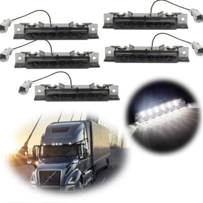 Smoked White 6 LED Cab Marker Top Signal Lights Set Of 5 for Volvo VN/VNL 2003+ - Image 1 of 4