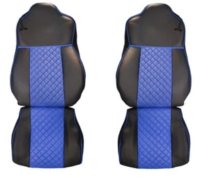 Sitzbezüge Eco Leder Schwarz Mit Blau für DAF XF 105 2010 - 2015 Lkw x2 - Bild 1 von 1