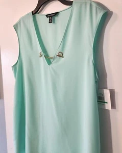 Ellen Tracy Sleeveless Chiffon Blouse Large Mint Green NWT Gold Chain Detail - Picture 1 of 17