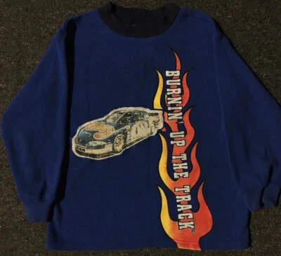 Vtg 90s Hot Wheels Burnin Up Faded Racing Shirt Kids M Car Fire Flame Kyle Petty - Image 1 of 4
