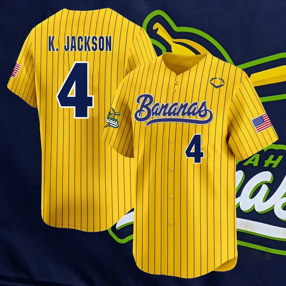Camiseta deportiva de béisbol Savannah Bananas #4 KJ Jackson todas las tallas AB35 Foto 1 de 2