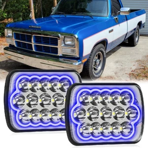 2PCS 7x6'' 5x7'' LED Headlights Hi/Lo Beam Blue DRL For Dodge D150 D250 D350 Ram - Picture 1 of 12