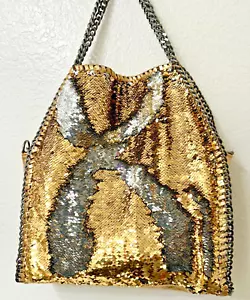 Bolso de hombro convertible plegable estilo falabella italiano de cuero y lentejuelas - Imagen 1 de 24