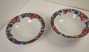 Set Of 2 Gibson Designs ROMANCE Wide Rimmed Serving Bowls- Flowers - Picture 1 of 7