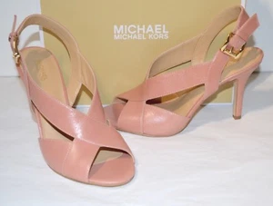 New $110 Michael Kors Becky Light Rose Leather Sandal Criss Cross Gold Buckle - Picture 1 of 7