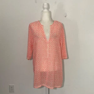 Antonio Melani Womens Cover Up Small Orange Tunic V Neck Sheer Summer Beach - Picture 1 of 15
