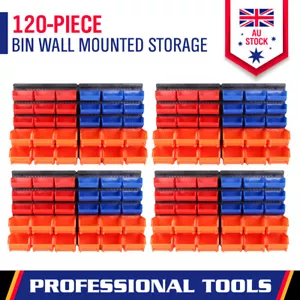 120Pc Garage Storage Tool Bin Wall Mounted Rack Parts Organiser Box Workshop New - Picture 1 of 9