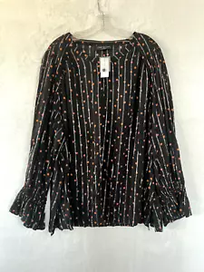 Lane Bryant Lightweight Metallic Stripe Polka Dot Ruffle Cuff Blouse Size 24 - Picture 1 of 7