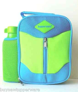 Tupperware Kids Insulated Lunch Bag Blue 16 oz  Green Tumbler Screw Top New - Picture 1 of 5
