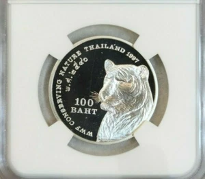 1997 THAILAND SILVER 100 BAHT NATURE CONSERVATION TIGER NGC PF 69 ULTRA CAMEO - Picture 1 of 4