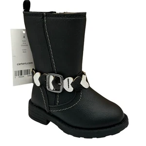 Carter's Toddler Girl's Fashion Boots Size 4 Black/Silver Mid-Calf Heart Details - Picture 1 of 11