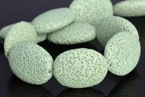 26x20MM Green Volcanic Lava Flat Oval Grade AAA Natural Gemstone Loose Beads 7" - Picture 1 of 3