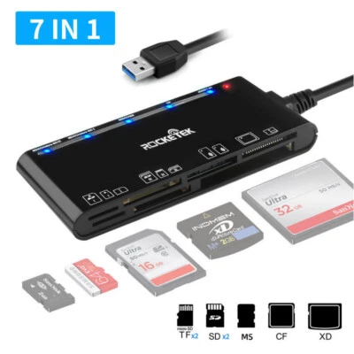 Memory Card Reader Mini 7-IN-1 USB 3.0 High Speed For CF XD SD SDHC Adapter CR7 - Image 1 of 4