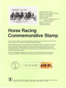 USPS Souvenir Page #1528 – 1974 10c Horse Racing ST2947 - Picture 1 of 1