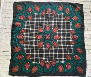 Vintage 1970s Square Diane von Furstenberg Silk Scarf Vibrant Black Multi 42" - Picture 1 of 24